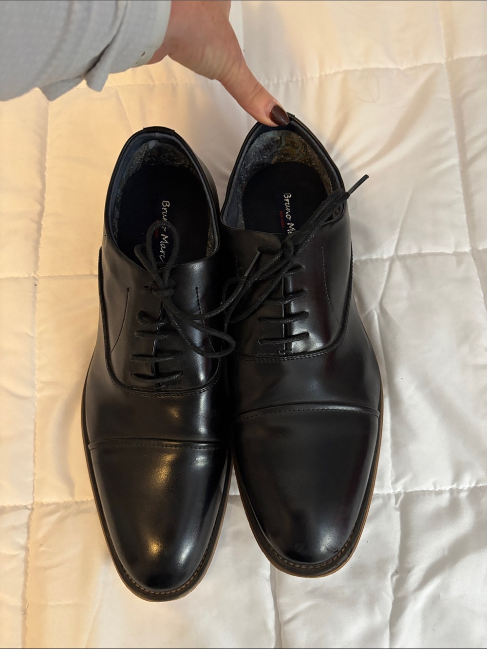 Bruno Marc Men’s Black Leather Cap-Toe Derby Shoes
